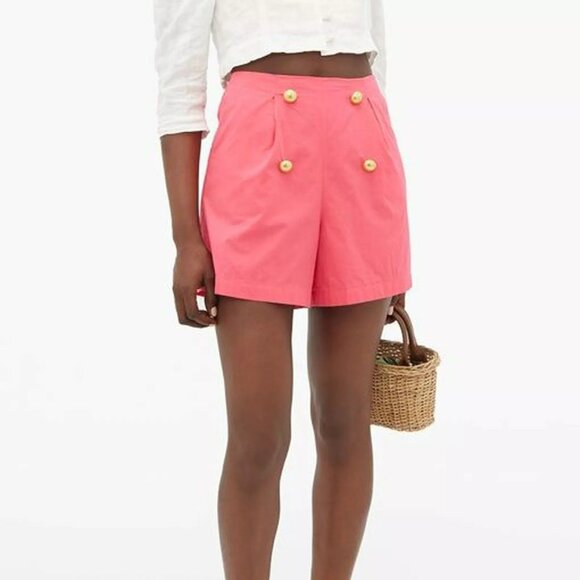 Rhode Pink Reese High-Rise Cotton-Voile Shorts Solid Resort Pocket S New 228667